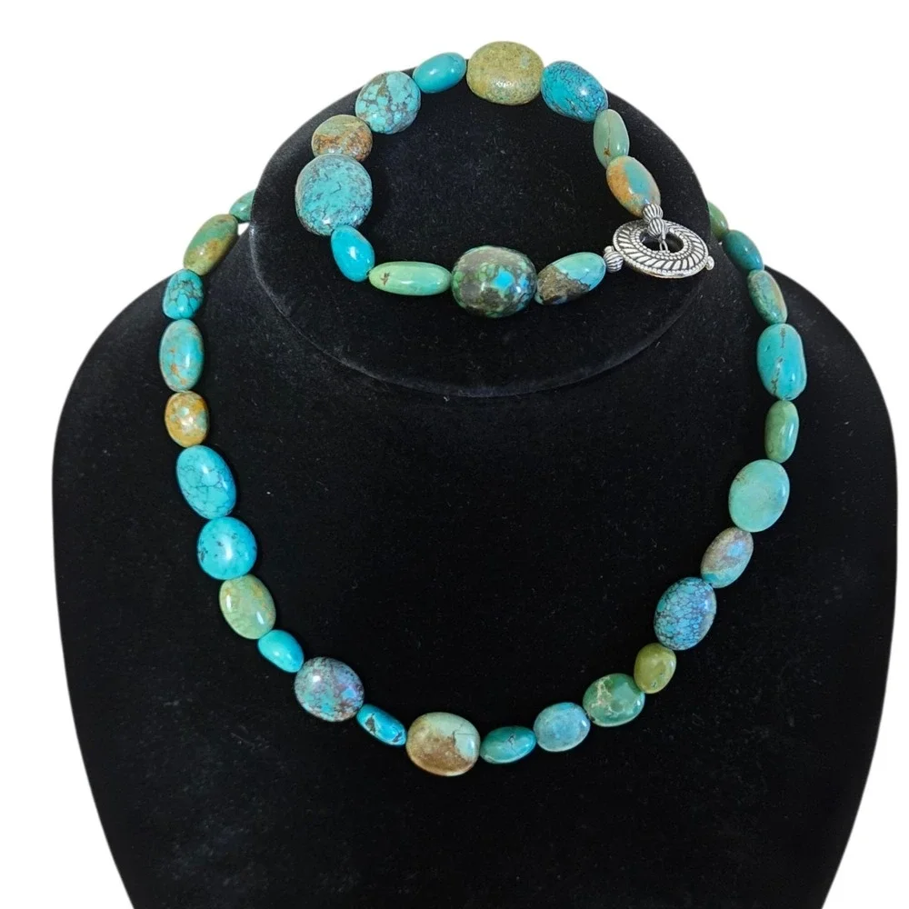 Carolyn Pollack Relios 925 Kingman Turquoise Beaded Necklace Bracelet Set Toggle